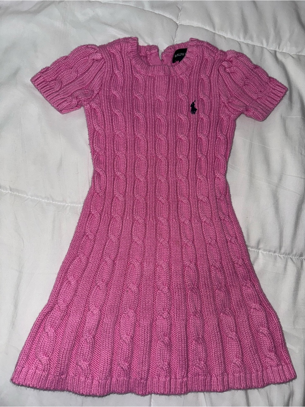 Ralph Lauren Pink Cable Knit Short Sleeve Dress